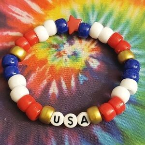 Beaded Red White Blue Star USA Kandi Bracelet